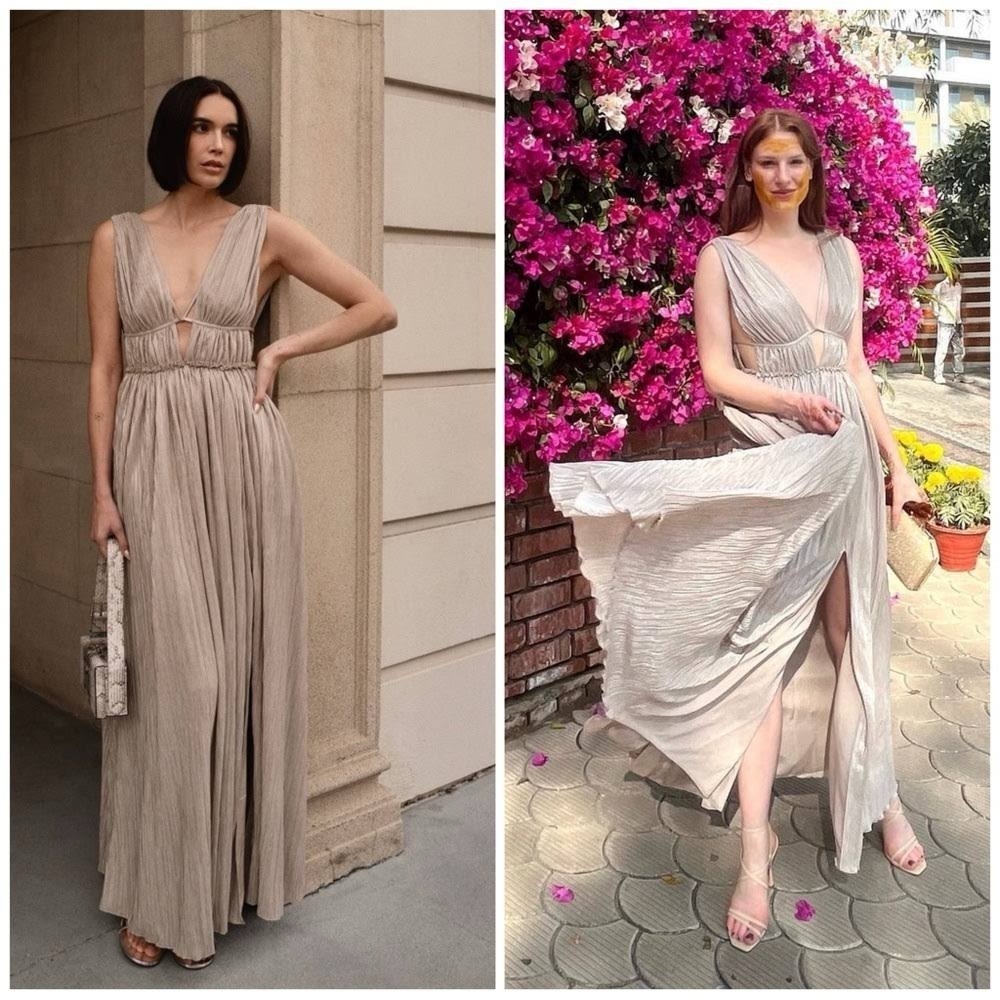 NWT Jonathan Simkhai Plisse Lam’e Goddess Gown $795